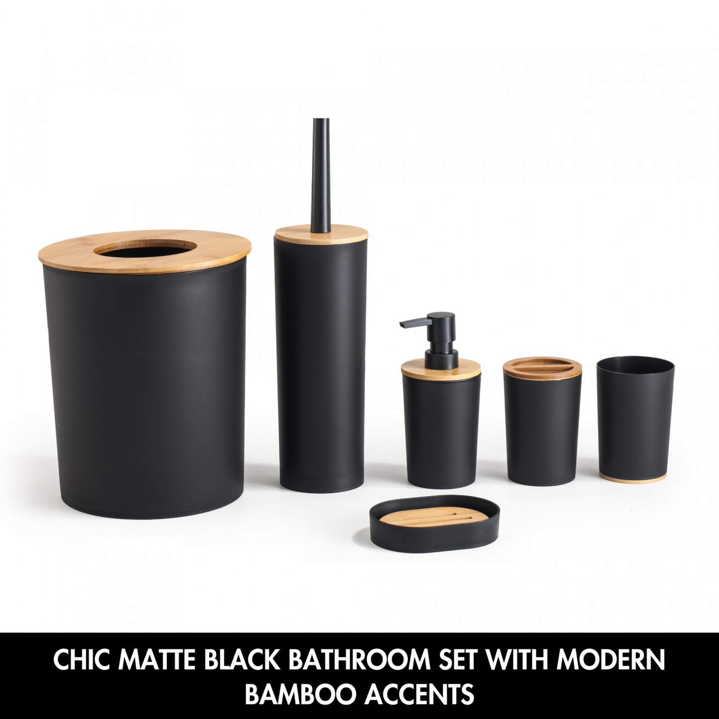 Set Baie 6 piese bambus, Negru Mat