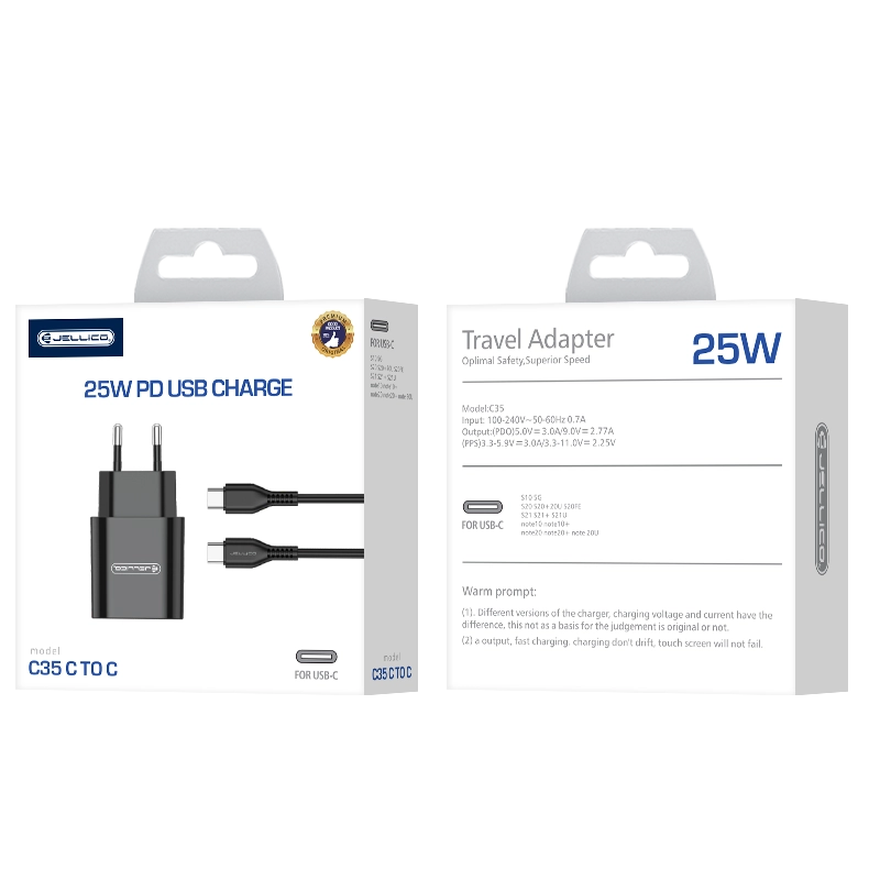 Incarcator cu cablu Type C PD 25W, C35, Black QC3.0