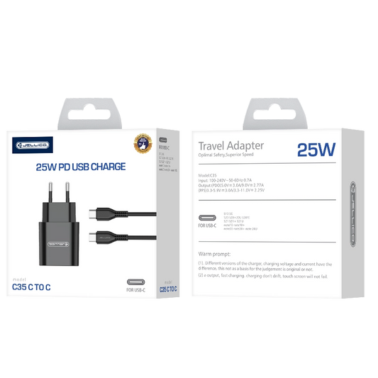 Incarcator cu cablu Type C PD 25W, C35, Black QC3.0