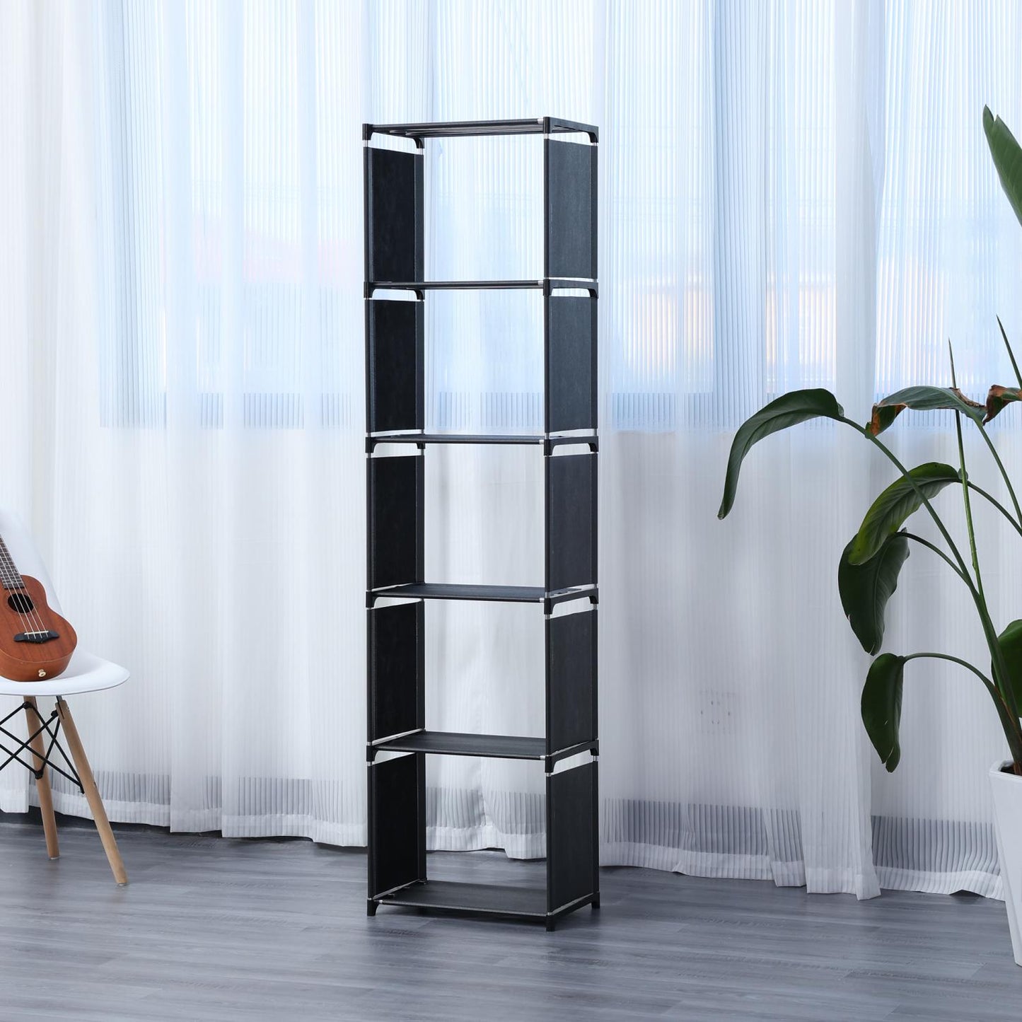 Raft multifuncțional cu 8 straturi și suport de depozitare (85x125cm) - negru