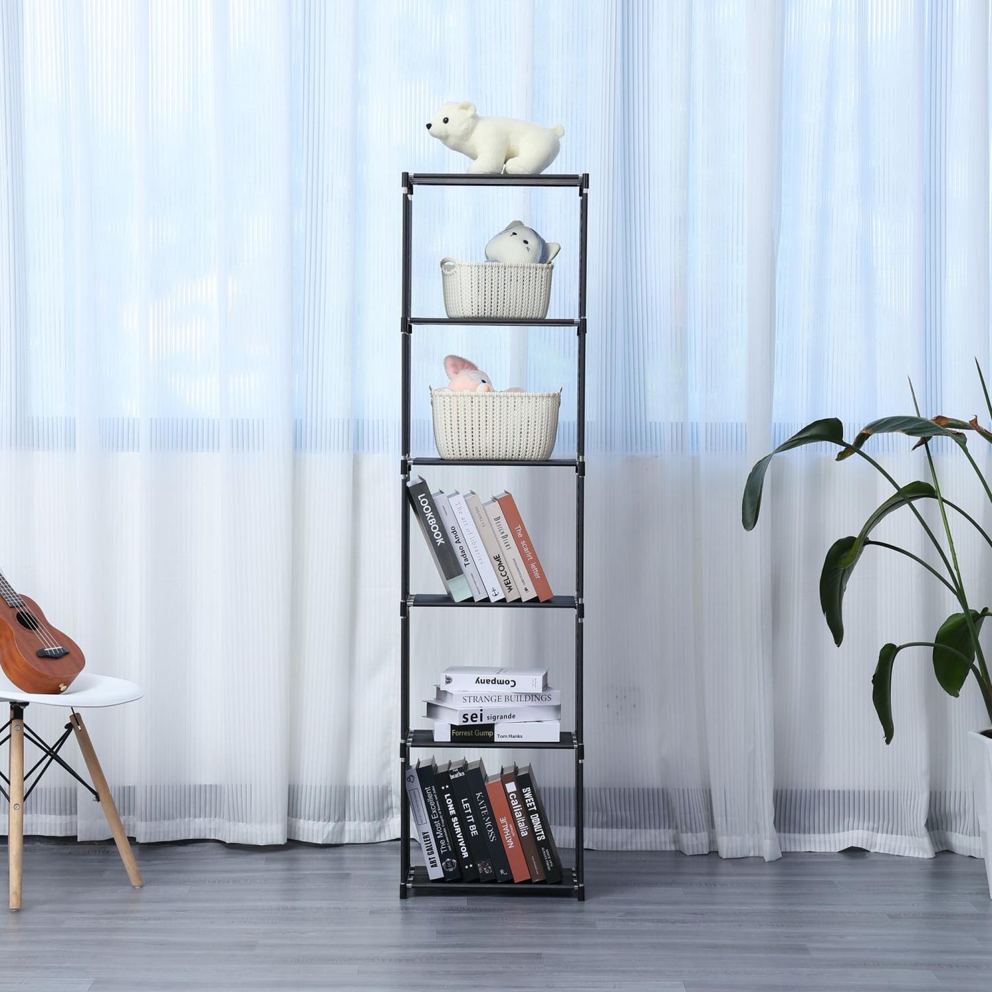 Raft multifuncțional cu 8 straturi și suport de depozitare (85x125cm) - negru