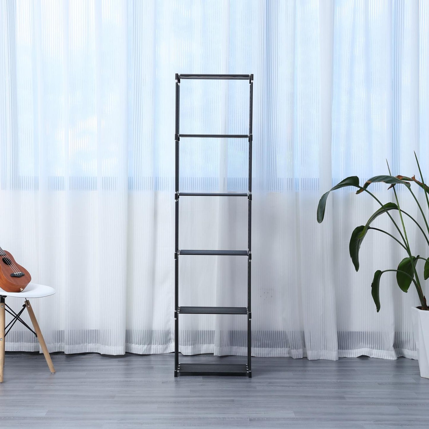 Raft multifuncțional cu 8 straturi și suport de depozitare (85x125cm) - negru